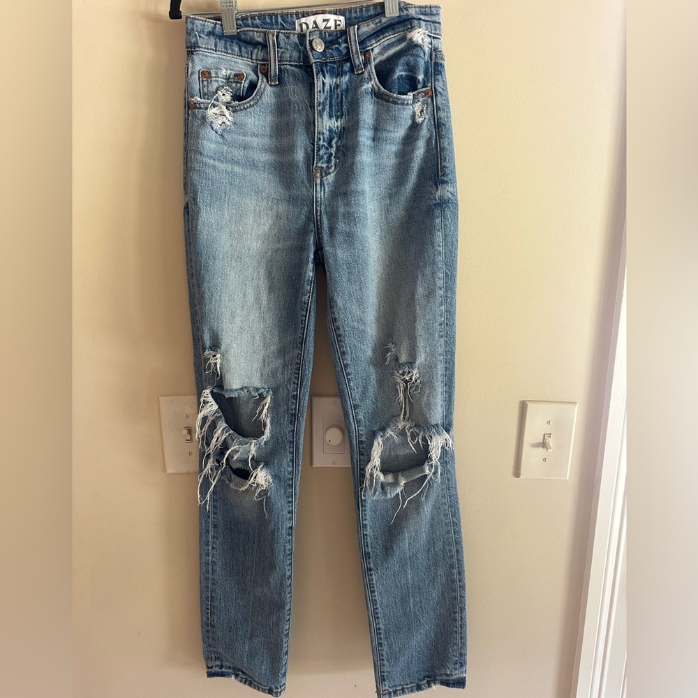 DAZE Denim Straight Leg Ripped Jeans